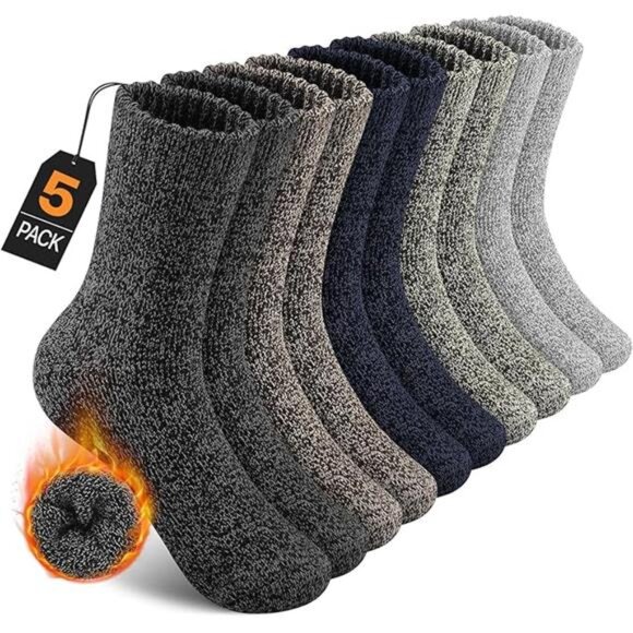 5 Pairs Merino Wool Socks Thermal Wool Winter Crew Socks, Multicolor - Picture 6 of 6